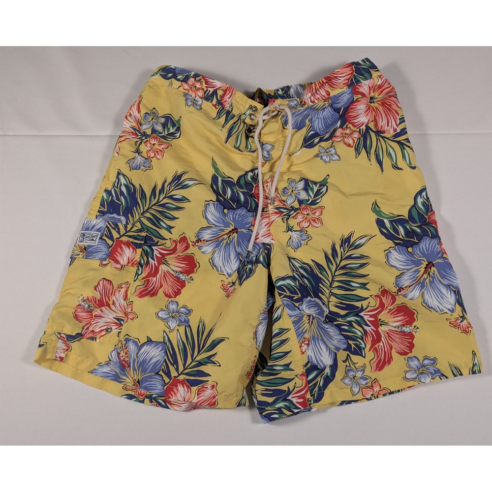 Polo Ralph Lauren Swim Trunks Mens L Yellow Hibiscus Tropical Floral Shorts